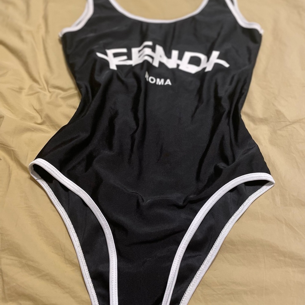 Fendi women’s Black  with White Accents SWIMSUIT